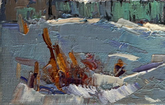 Image 1 of Original Oil Painting Winter Village Landscape The village was covered in snow