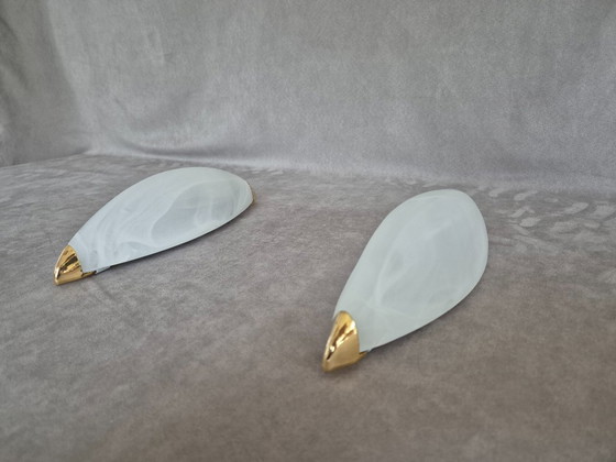 Image 1 of Coppia di lampade da parete vintage Näve Leuchten (1998) - Vetro smerigliato, dettagli in ottone, modello 1431