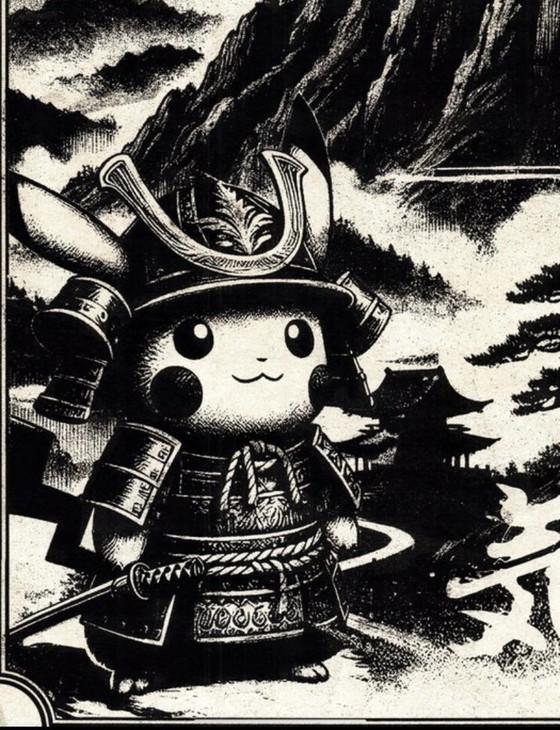 Image 1 of Illustration de Pikachu (Pokémon) en route vers le soleil levant