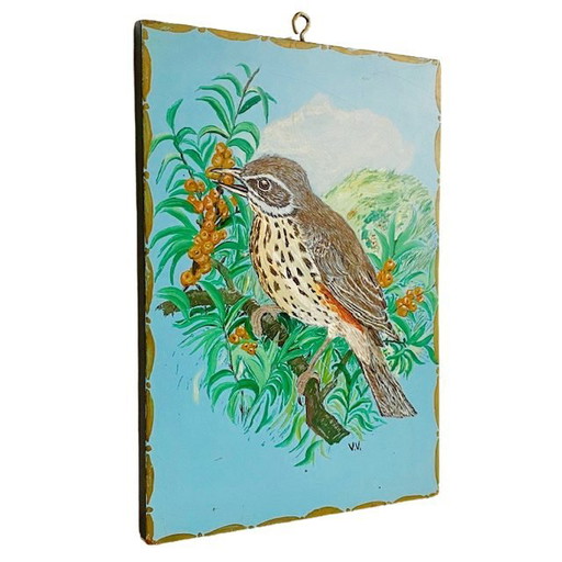 Vintage Vogel Malerei Sperling Ölgemälde