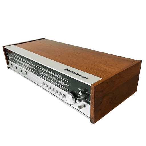 Receptor estéreo vintage de mediados de siglo Aristona SA5910 Philips 22RH781 de teca, década de 1970.