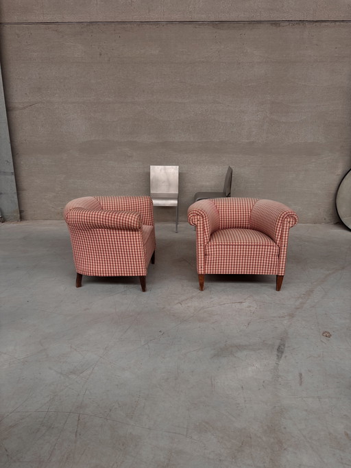 2er Set weiß-rot karierte Clubstühle