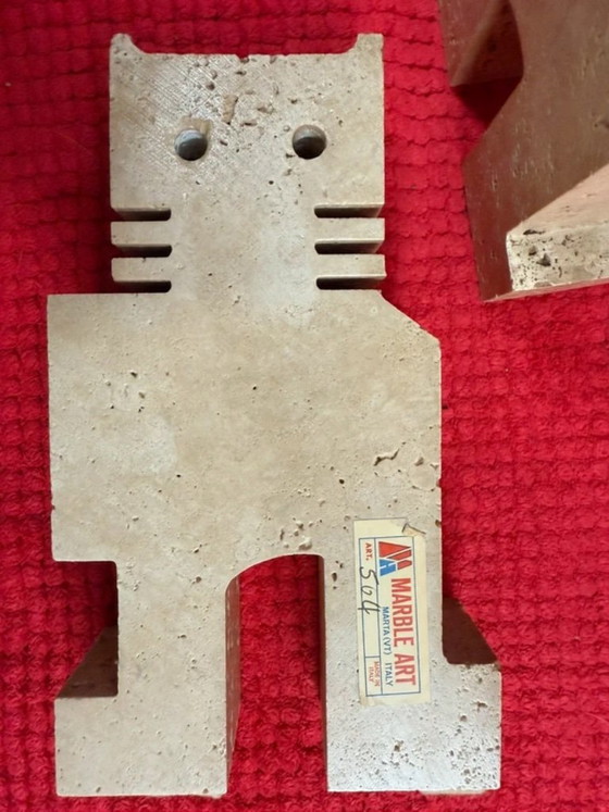 Paar Travertijn Katten, Fratelli Mannelli, Italië – Beeldhouwkunst, Travertine (photo 2 of 5)