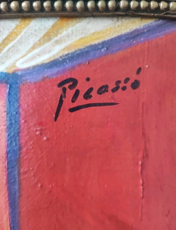 Image 1 of Vintage Cubist Portrait of a Woman in a Hat, Oil on Canvas, Picasso Style