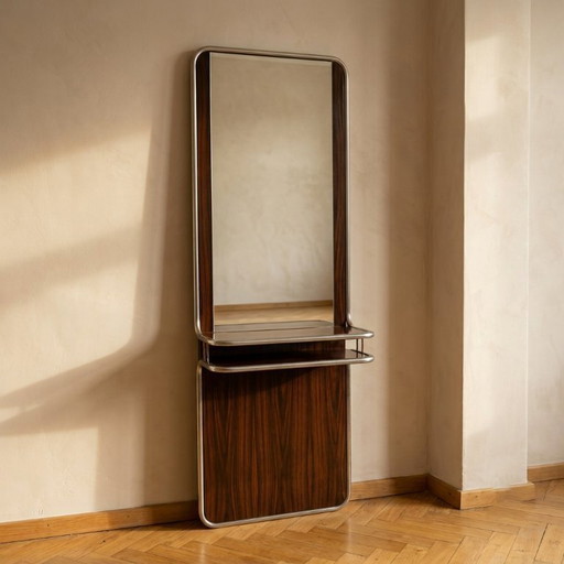 Mid-Century Modern Chrome & Rosewood Wall Console with Mirror, 1970s, Italian