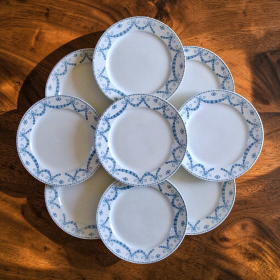 Image 1 of 9 Dessertteller aus Steingut aus dem 19. Jahrhundert, signiert Sarreguemines, Sammlung „Juliana“.