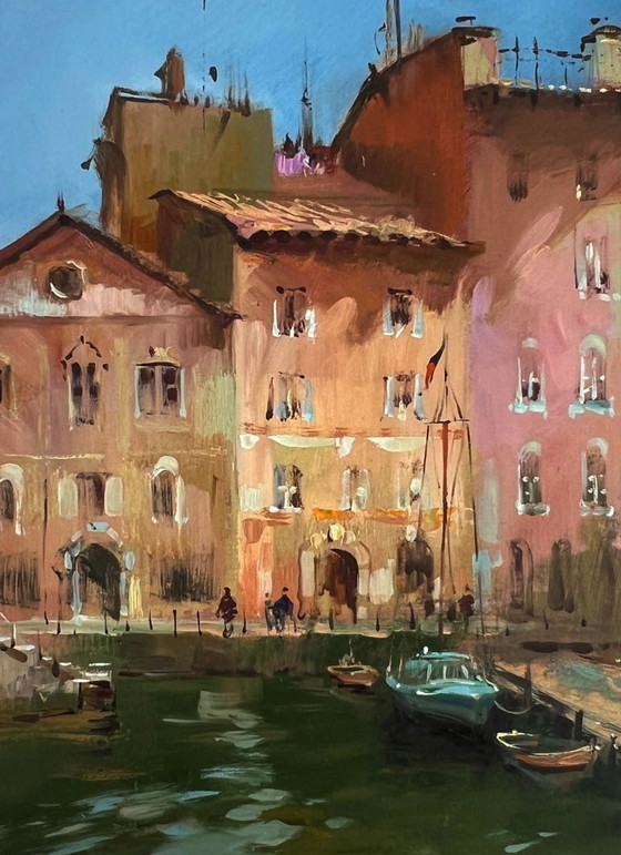 Image 1 of Original Oil Painting Coastal House Landscape Walking through the city streets