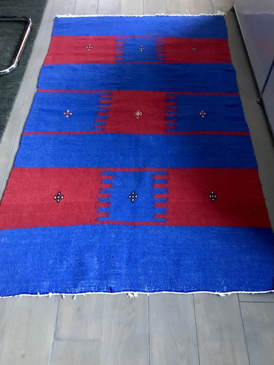 Image 1 of Tapis Berbère/kilim bleu  indigo & rouge 