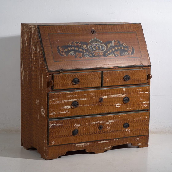Antique Swedish painted slant front desk – Scandinavian folk bureau – Year 1783 – Wood (photo 4 of 40)