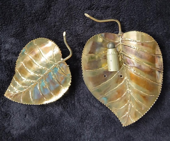 Image 1 of Coppia di applique da parete vintage DLG Jansen, circa 1970, stile foglia oro