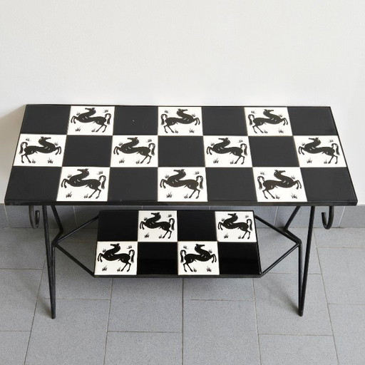 Vintage keramische bijzettafel uit de jaren 50 met paardenmotief, in rockabillystijl uit de jaren 50.