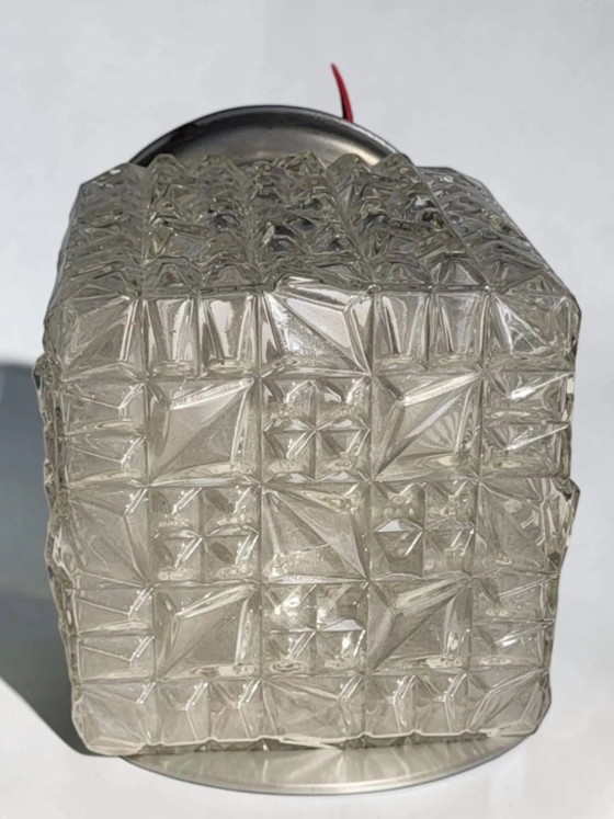 1950s glass ceiling light – Crystal, Chrome, Art Deco (photo 5 of 7)