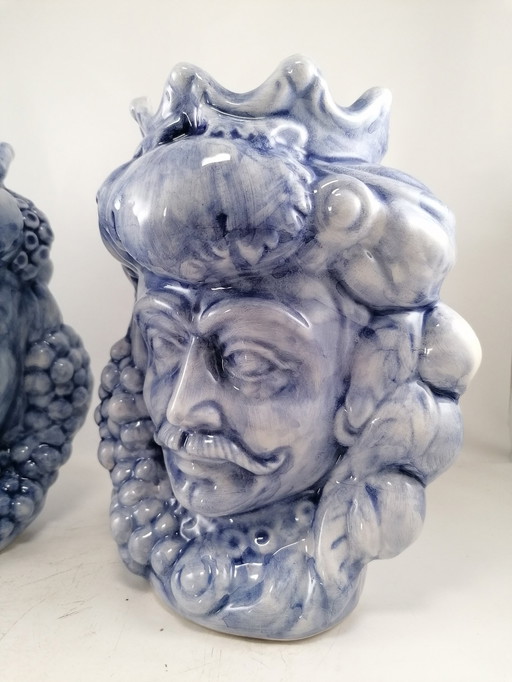 Vase - Majolica - Pair of Moor's heads