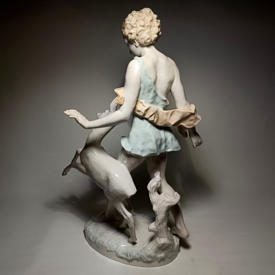 Hutschenreuther - Semi-nude Lady and Deer - 52,5cm - Porcelain, Sculpture, Creme (photo 5 of 22)