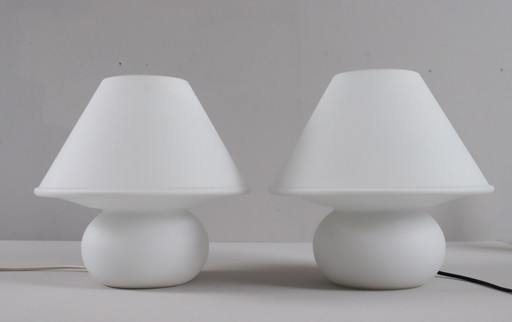 Set de 2 lampes champignons, verre opalin, verrerie Limburg, Allemagne, années 1970