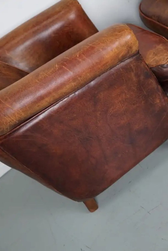 Image 1 of Poltrone da club vintage olandesi in pelle color cognac, set da 2