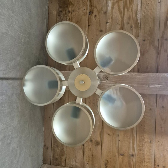 Image 1 of Lustre vintage en aluminium et verre, Allemagne, années 1970