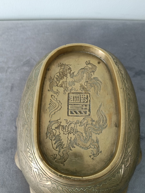 Image 1 of Chinese brass bowl (1kg) with dragons and Shou symbol