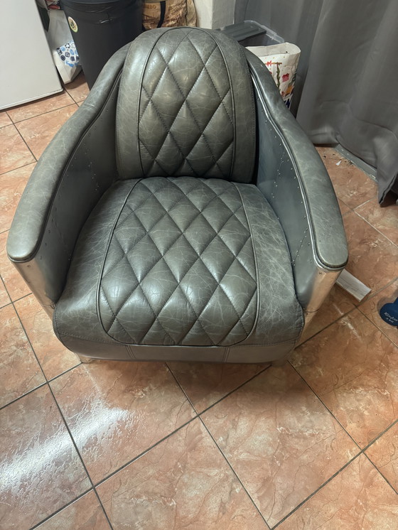 Image 1 of Sedia in pelle Palazzo OVL313 con braccioli in alluminio