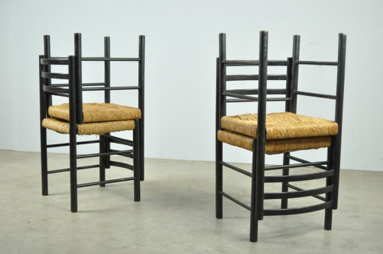 Image 1 of Mid-Central modern dining chairs with rush seats, 1960s