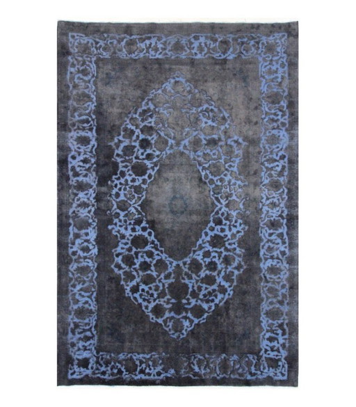 Alfombra Oriental Anudada a Mano Vintage Arte Clásico y Diseño en Relieve 305 x 200 cm Color Azul, Negro