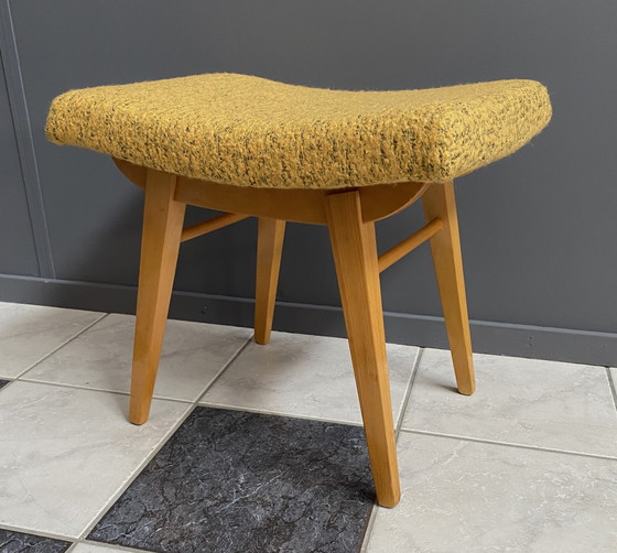 Image 1 of Yellow wool foot stool 1960s