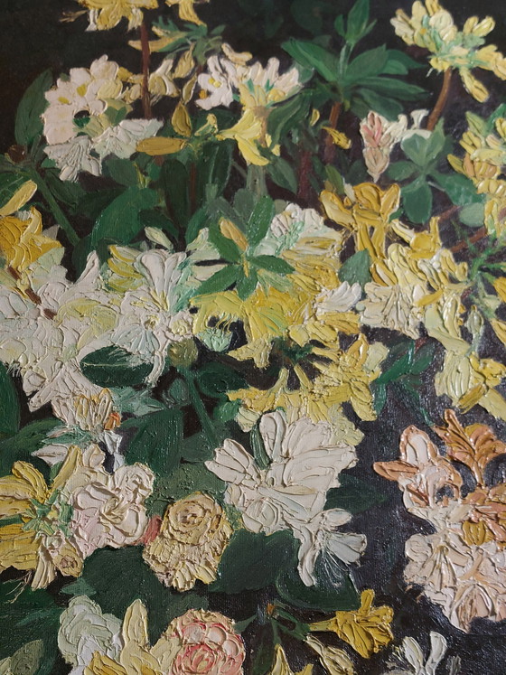 Image 1 of Vintage pasteuse oil painting, still life, flowers