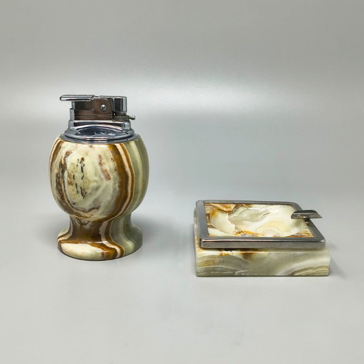 1960s Mid-Century Modern Italian Onyx Smoking Set with Table Lighter & Ashtray – decoratieve objecten, Marble (photo 2 of 8)