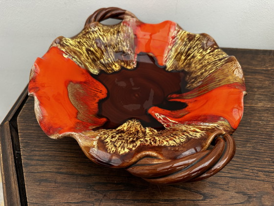 Image 1 of Coupe à fruits- Centre de table vintage céramique émaillée attribuée Vallauris 