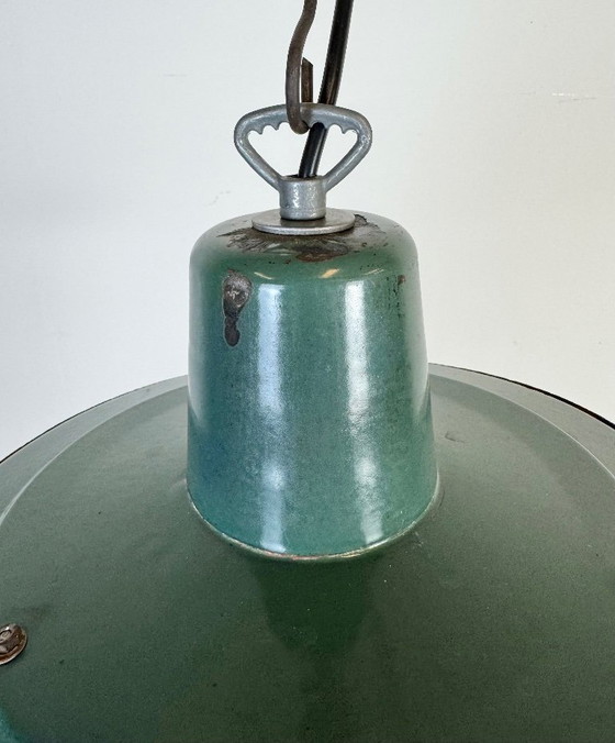 Image 1 of Industriële groene emaille kooi hanglamp, jaren 60