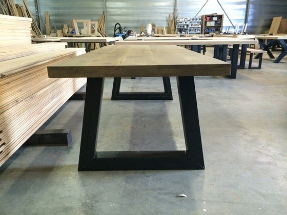 Image 1 of Herringbone dining table. Oak.