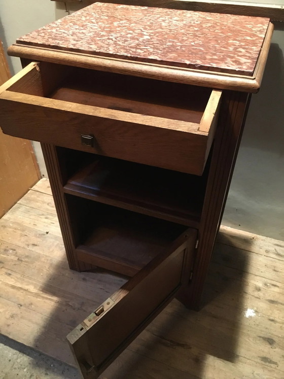 Solid oak bedside table with brown marble. – Nightstands (photo 6 of 8)