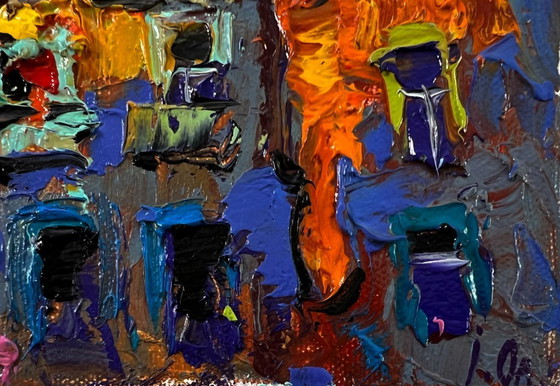Original Oil Painting Gloomy Houses Landscape The City In Night Lights – Paintings & Drawings, Canvas (photo 5 of 8)