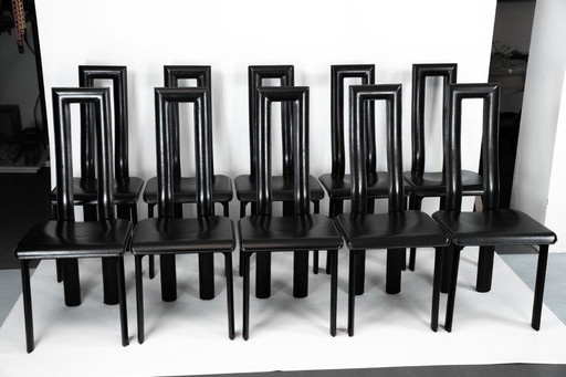 Postmodern Set of ten leather dining chairs by Antonello Mosca for Ycami. Italy 1980s