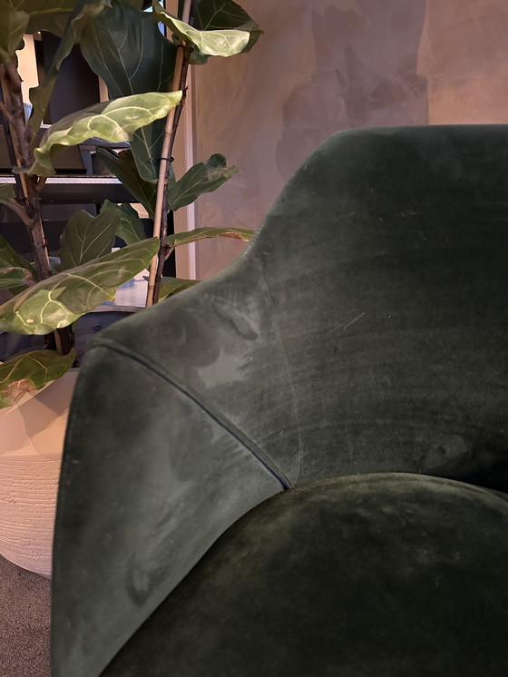 Image 1 of 6 comfortabele eetkamerstoelen – pijnboompitgroen velours 