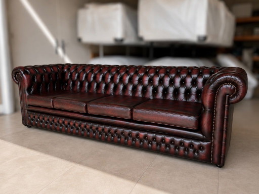 Ossenbloedrode Chesterfield 4-zitsbank met oorfauteuil – 3 5 zitsbanken, Leather (photo 2 of 10)