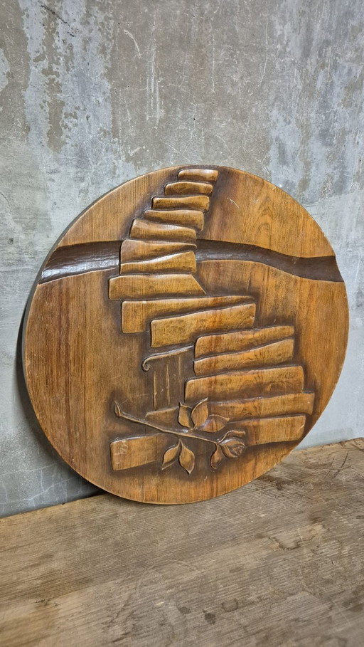 Targa da parete vintage in legno intagliato, con bassorilievo scultoreo, Cecoslovacchia, metà del XX secolo, (photo 2 of 8)