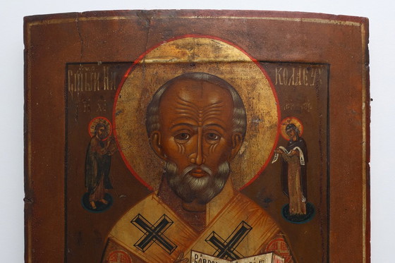 Image 1 of Icona religiosa russa del XIX secolo di San Nicola Taumaturgo