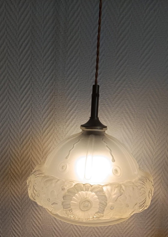 Image 1 of Art Deco globe pendant light in frosted glass