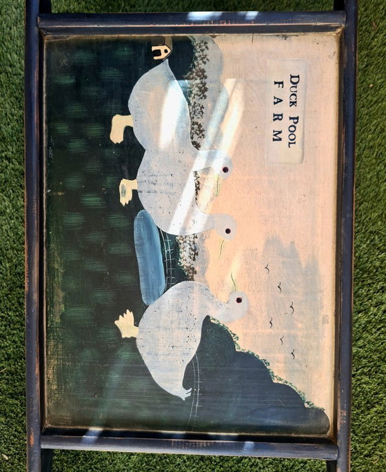 Image 1 of Vassoio vintage in legno con gambe pieghevoli e finitura originale dipinta a mano - Arredamento country/rustico