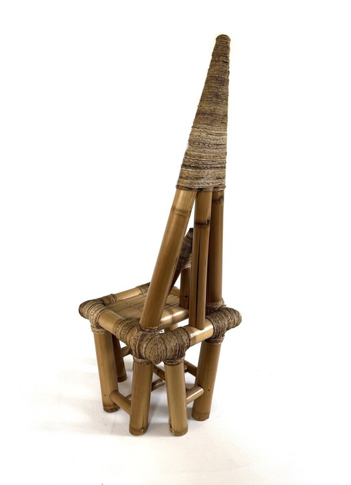 Chaise sculpturale vintage, bambou et rotin, années 50