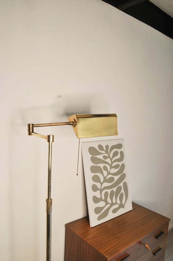 Image 1 of Vintage messing bankierslamp leeslamp met scharnierarm & trekkoord 