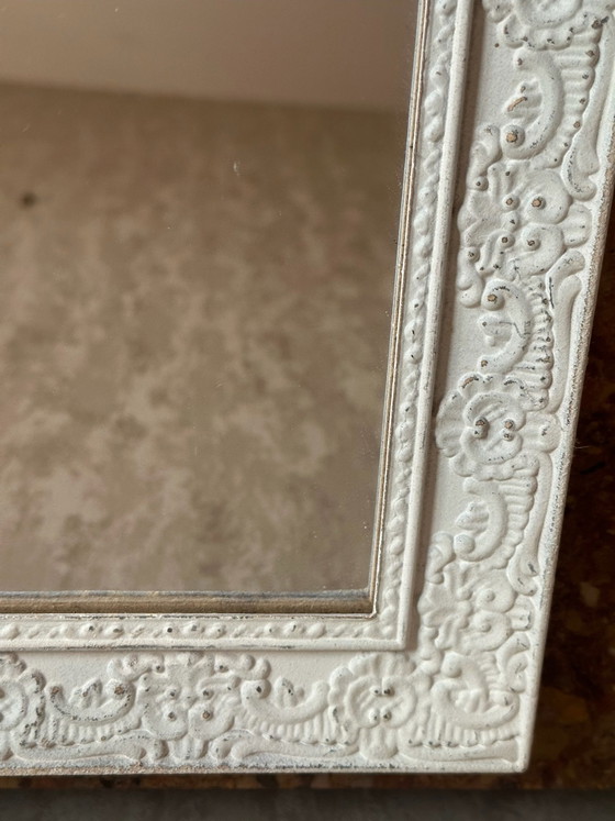 Specchio in legno sagomato bianco con decoro floreale, 37,5 × 26,5 cm, Vetro, Vintage (foto 8 di 13)