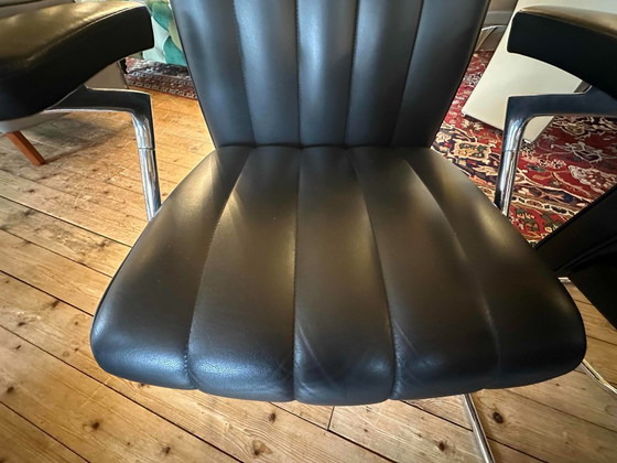 Image 1 of Set of 6 Vintage Walter Knoll ‘Art Collection’ Dining Chairs – Black Leather & Chrome