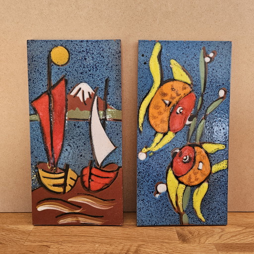 Set Agrob Isma Keramik Wanddeko Fliesen Fische Boote Vintage Retro 70er