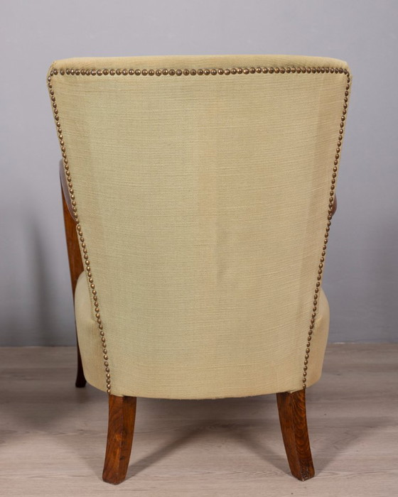 Image 1 of COPPIA DI POLTRONE VINTAGE ANNI '40 IN LEGNO E TESSUTO, DESIGN ITALIANO