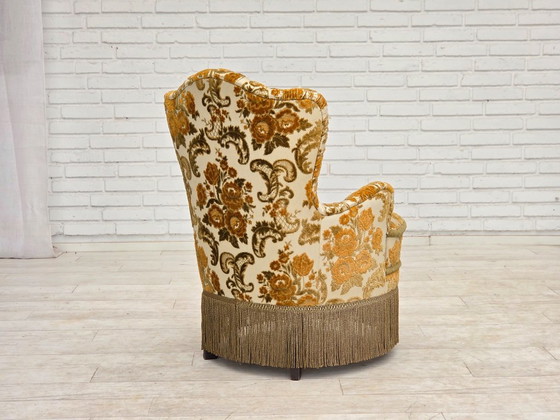 Années 1970, paire de 2 petits fauteuils danois, tissu d'ameublement marron/beige. – Textile (photo 7 of 15)