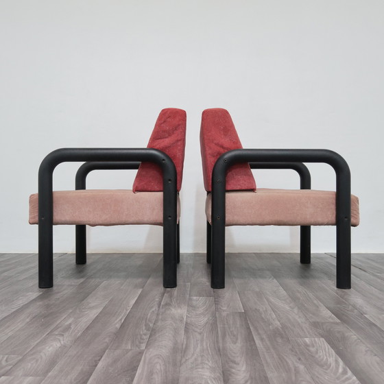 Image 1 of Paar postmoderne Memphis-stijl fauteuils uit de jaren 80, modern design
