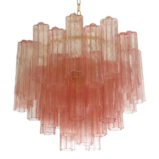Contemporary Scenographic Pink “Tronchi” Murano Glass Chandelier in Venini Style