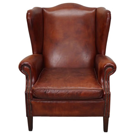 Image 1 of Vintage Nederlandse cognackleurige leren clubfauteuil met vleugelrug